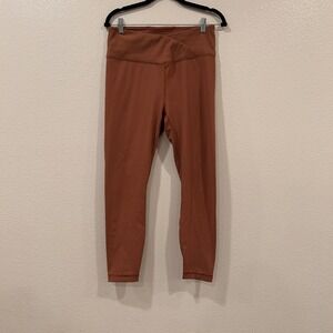 90 Degree by Reflex Womens High Waisted Crossover Ribbed Leggings Rust Orange L